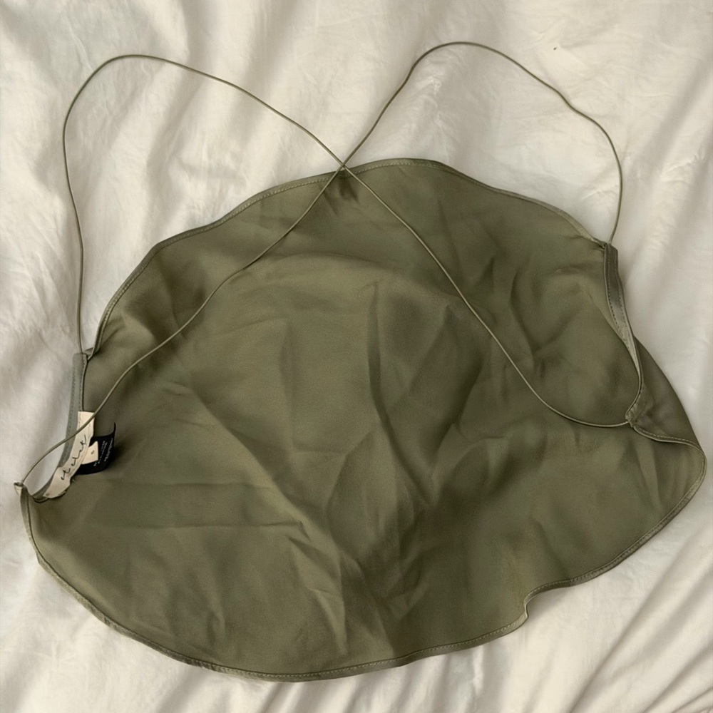 Et Clet Handkerchief Top in Sage Green Silk Scarf Top Open Back Crop Size Small - Picture 7 of 9